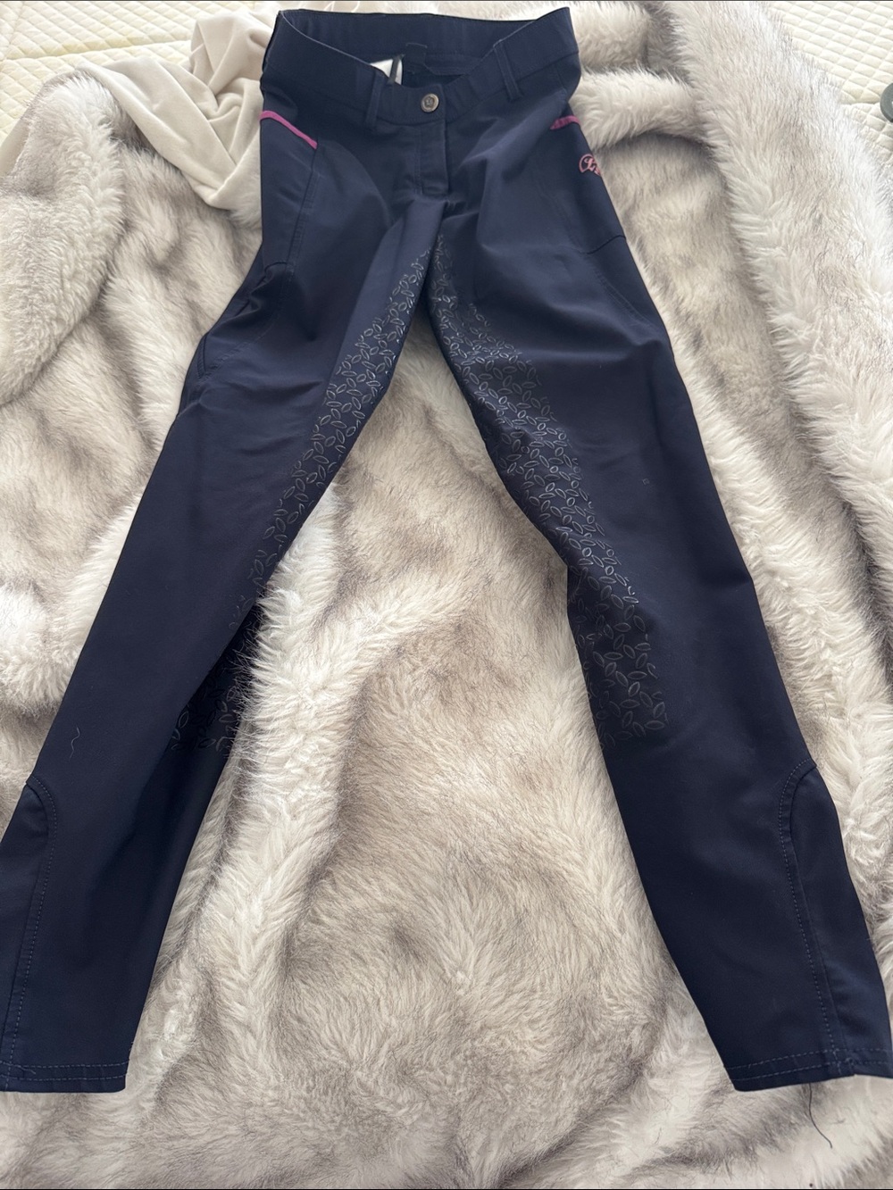 HKM Laura garelli navy Riding Tights with Pink Accent